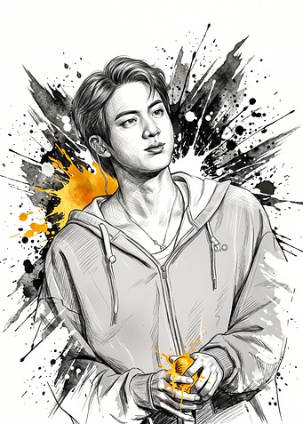 Jin BTS Watercolor Sketch Portrait