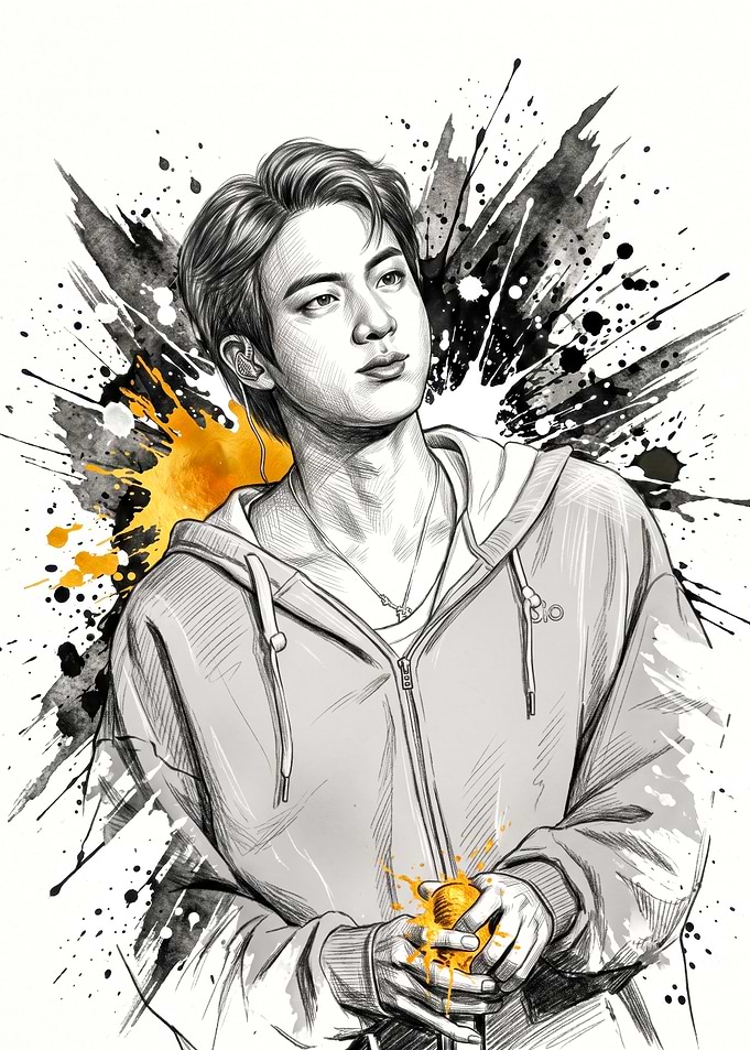 Jin BTS Watercolor Sketch Portrait
