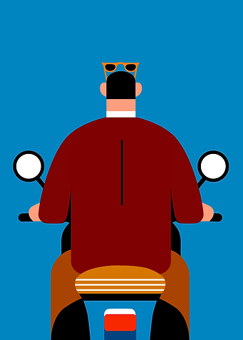 Retro Scooter Rider Back View