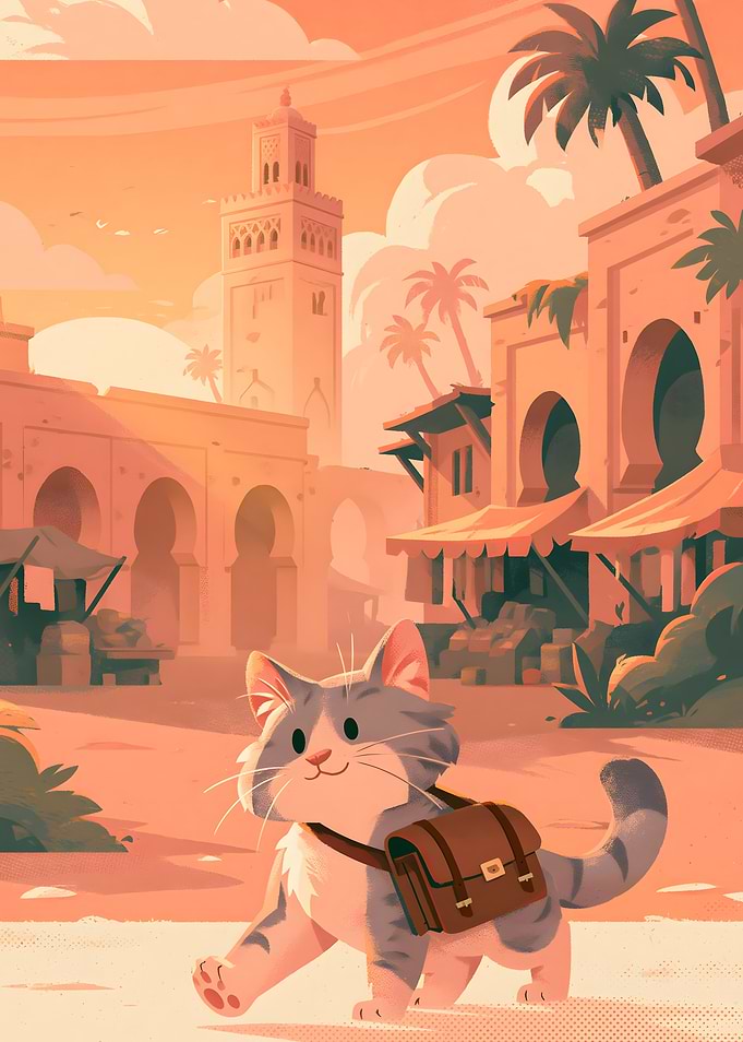 Cute Cat Traveling in Moroccan City