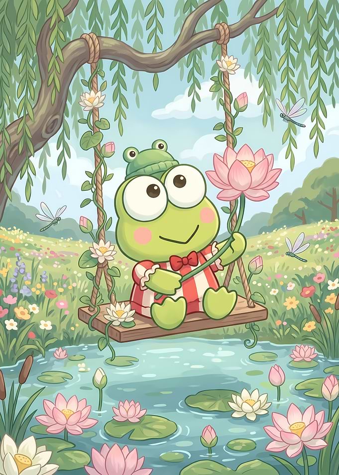 Keroppi on a Floral Swing