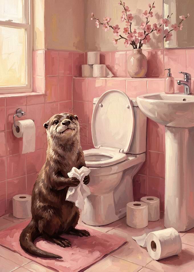 Cute Otter in a Pink Bathroom