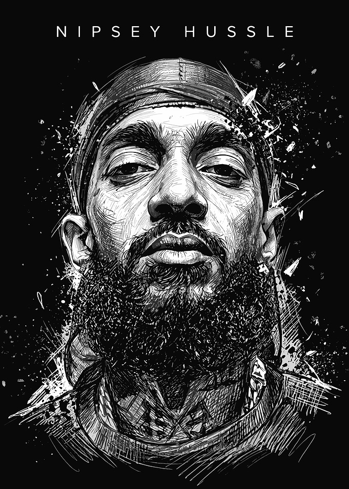 Nipsey Hussle Black and White Portrait