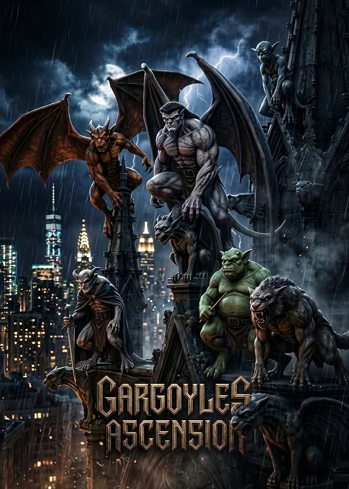 Gargoyles Ascension Fantasy Cityscape Poster