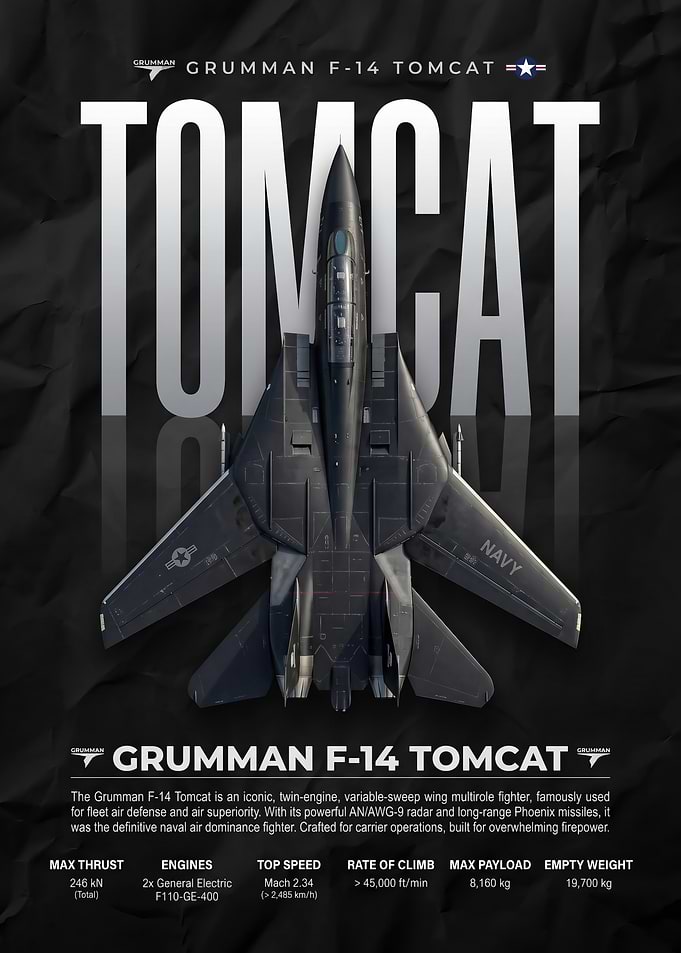 black Grumman F-14 Tomcat Technical Poster
