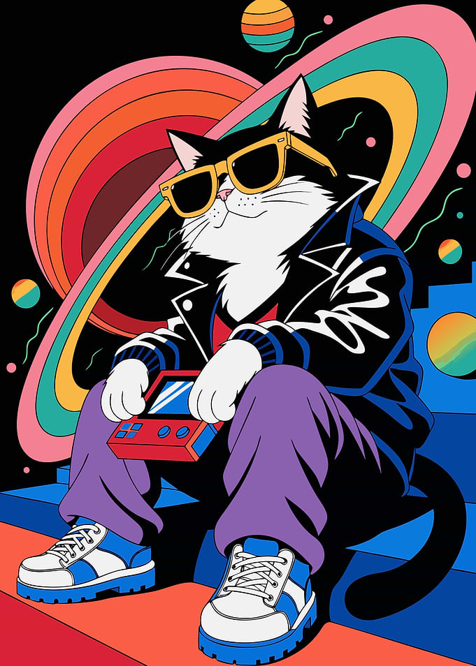 Retro Gamer Cat in Space