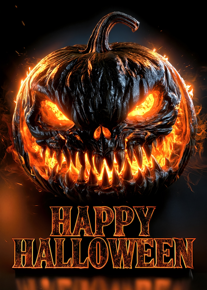 Fiery Scary Halloween Pumpkin Poster