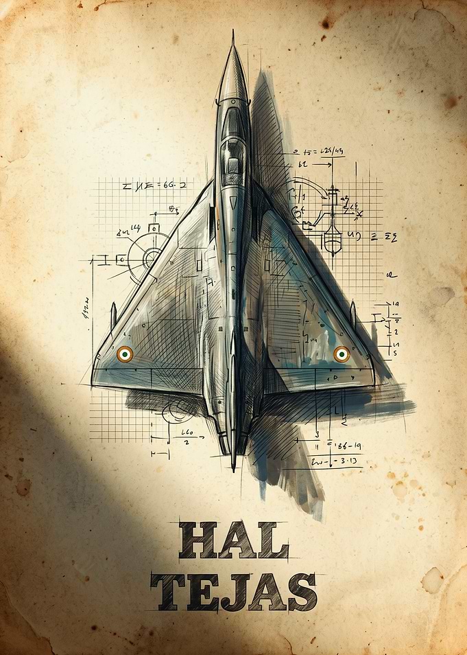 HAL Tejas Fighter Jet Blueprint Poster