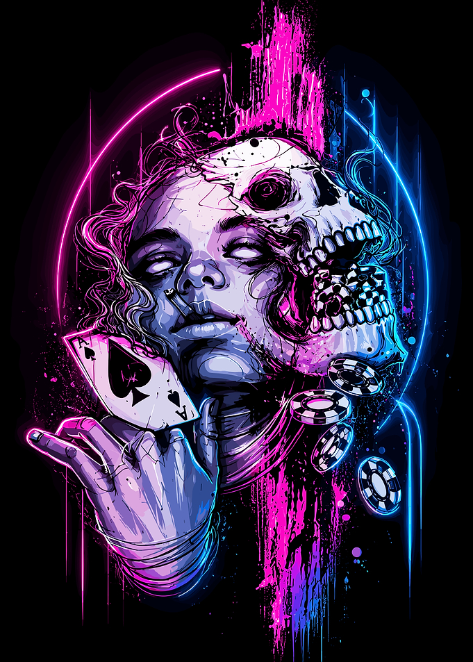 Neon Skull Poker Player Digital Art