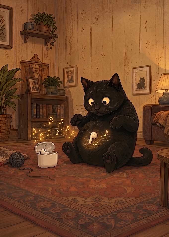 Cute Black Cat Music From My Belly