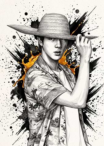 Jin BTS Straw Hat Portrait