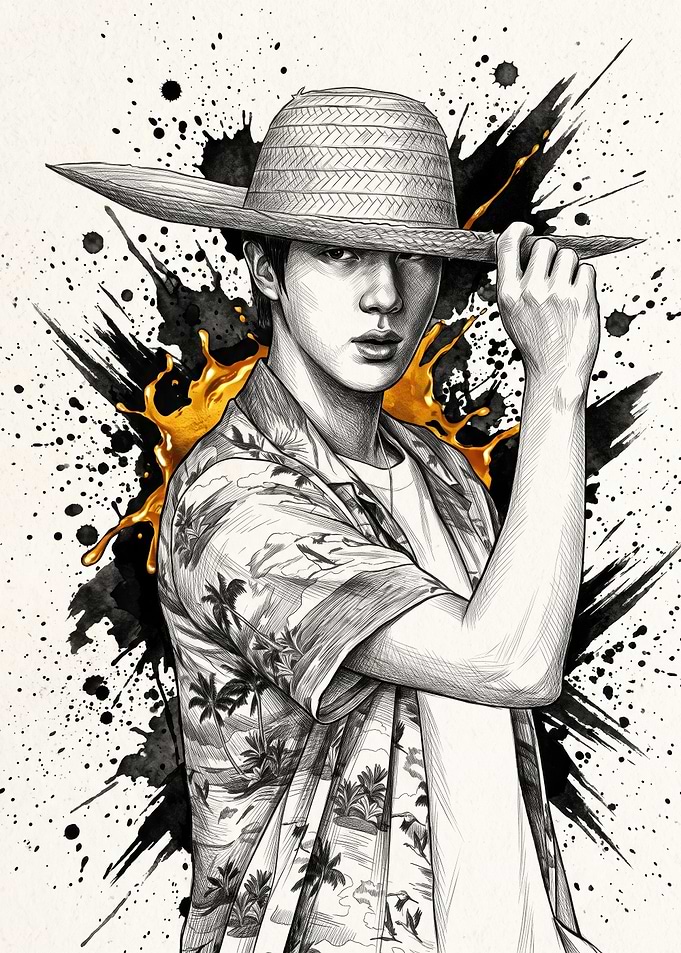 Jin BTS Straw Hat Portrait