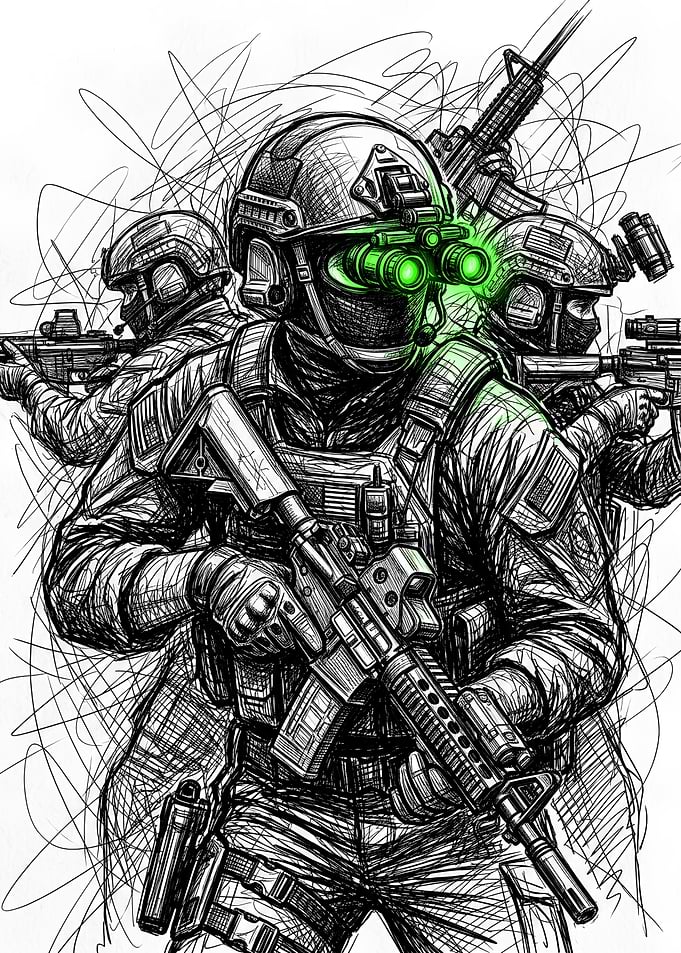 Tactical Soldiers with Night Vision
