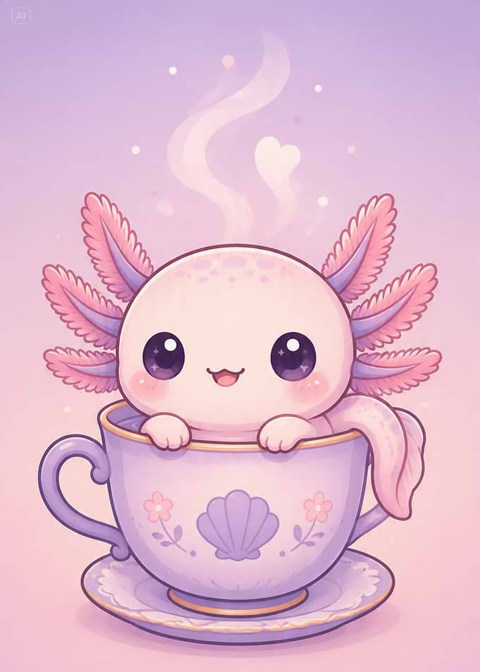 Cute Axolotl in a Teacup