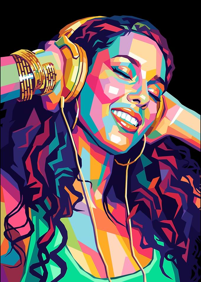 Colorful Pop Art Alicia Keys Listening Music