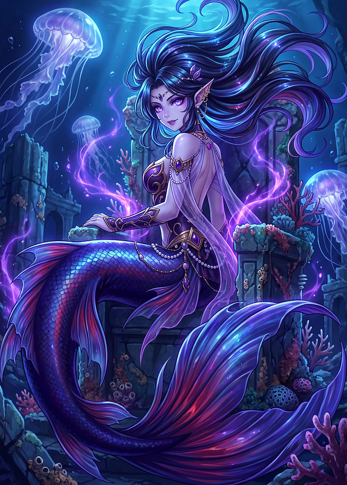 Enchanting Mermaid Queen on Underwater Throne