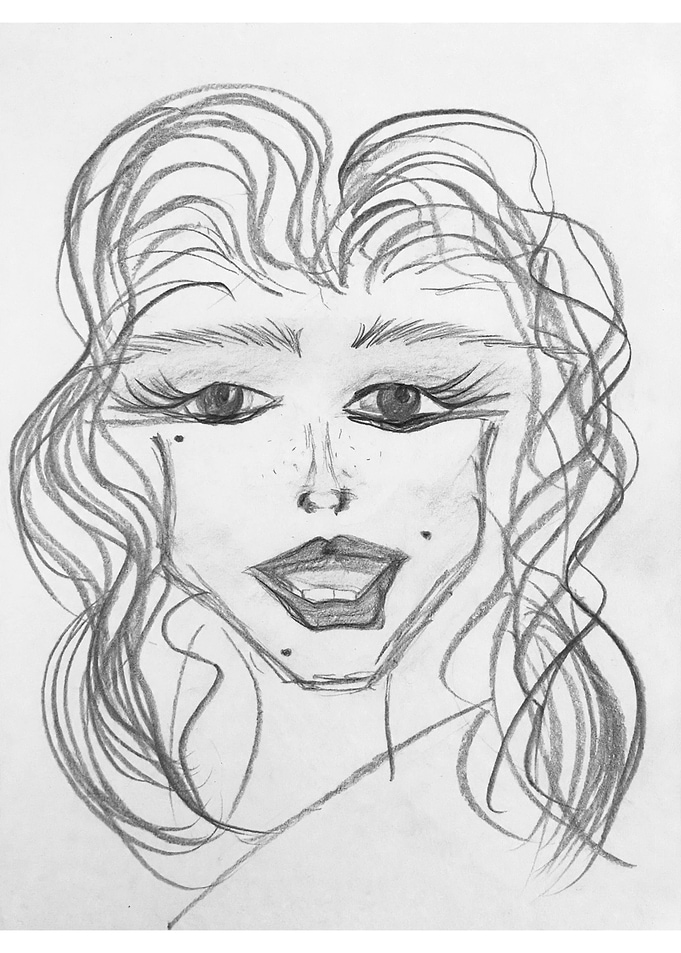 Glamorous Pencil Sketch - 90s Supermodel Fashion Portrait