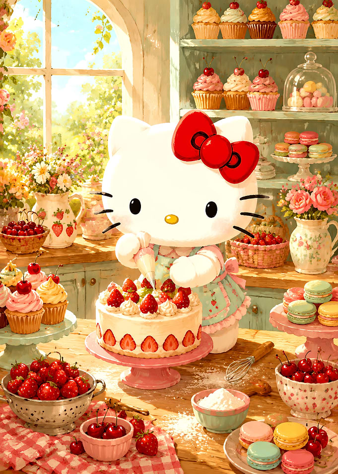 Hello Kitty Baking Strawberry Cake