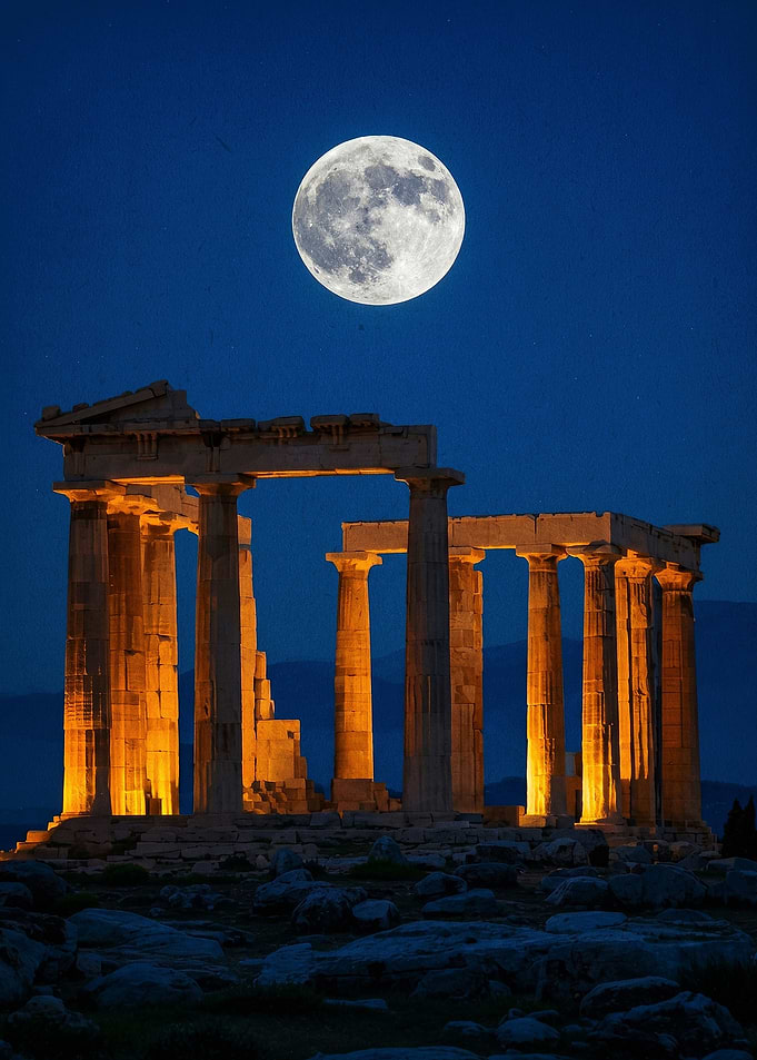 Temple of Poseidon Under Full Moon