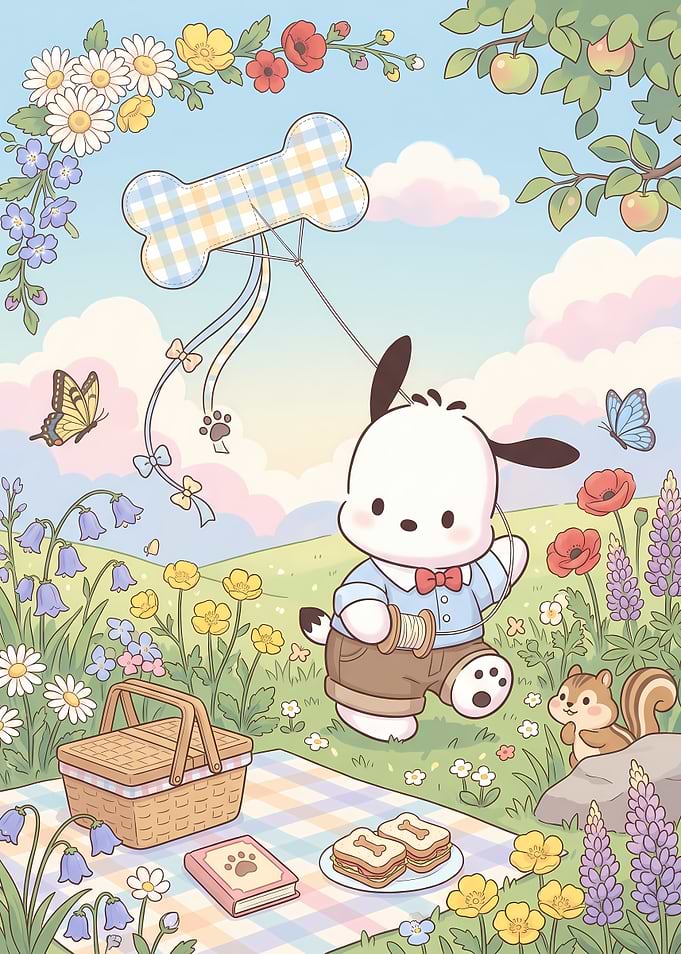 Pochacco enjoying a spring picnic