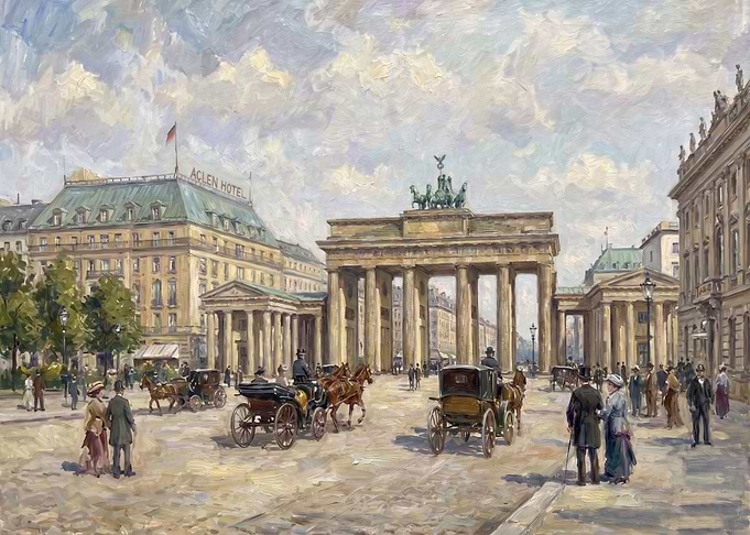 Brandenburg Gate Historical Street Scene Painting