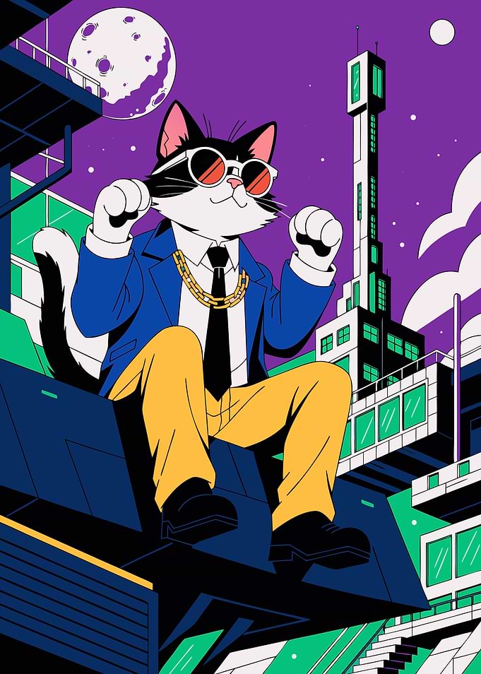 Cool Cat in Futuristic City