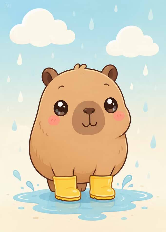 Cute Capybara in Yellow Rain Boots
