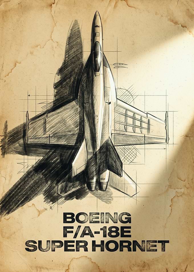 Boeing F/A-18E Super Hornet Blueprint Poster