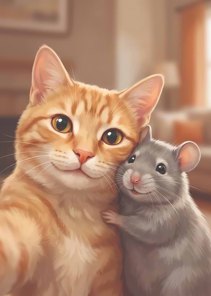 Cat and Mouse Best Friends Selfie