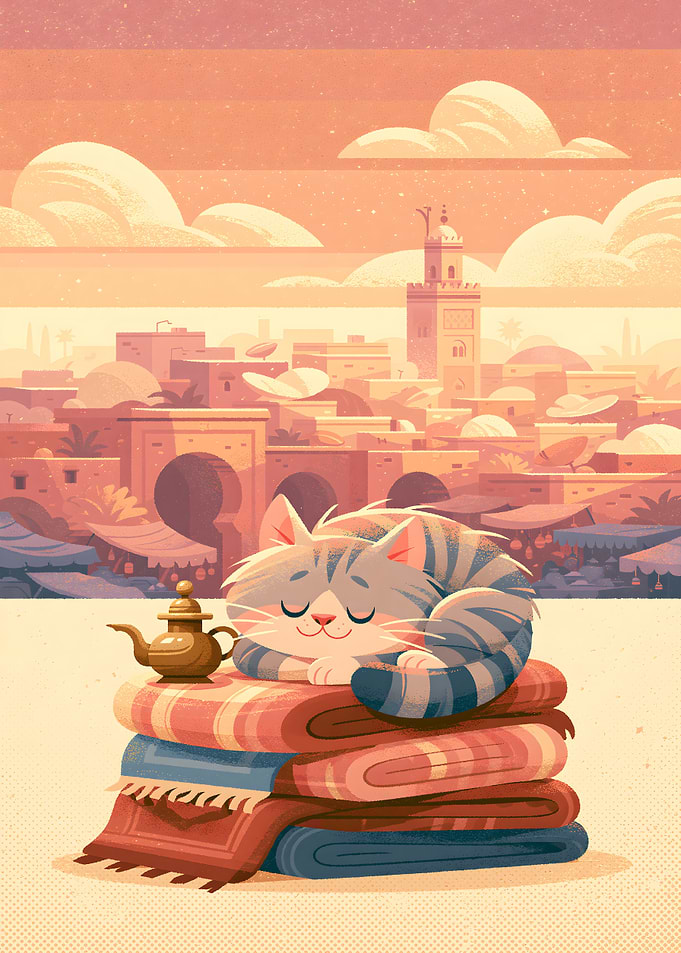 Sleeping Cat on Moroccan Rugs