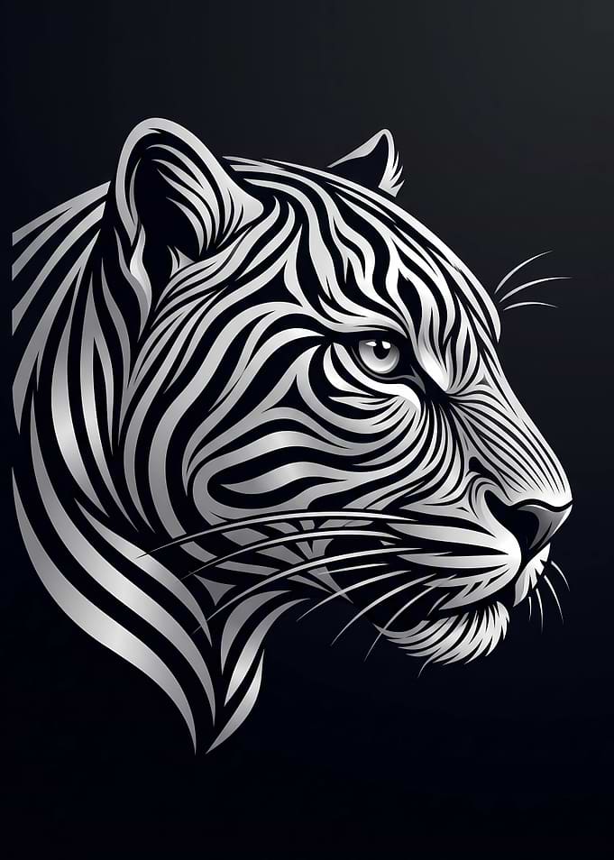 Stylized Silver Tiger Profile Illustration