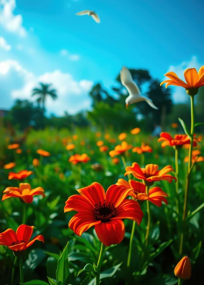 Vibrant Orange Flowers in Sunny Meadow