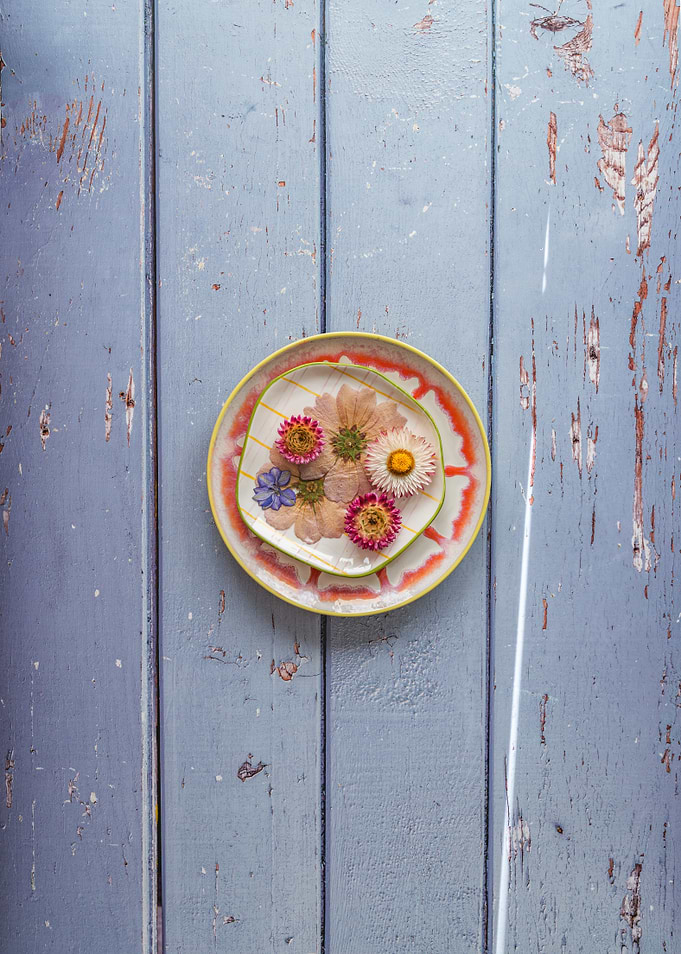 Pressed Flowers on Decorative Plates