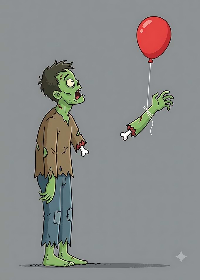 Zombie Watching His Floating Arm