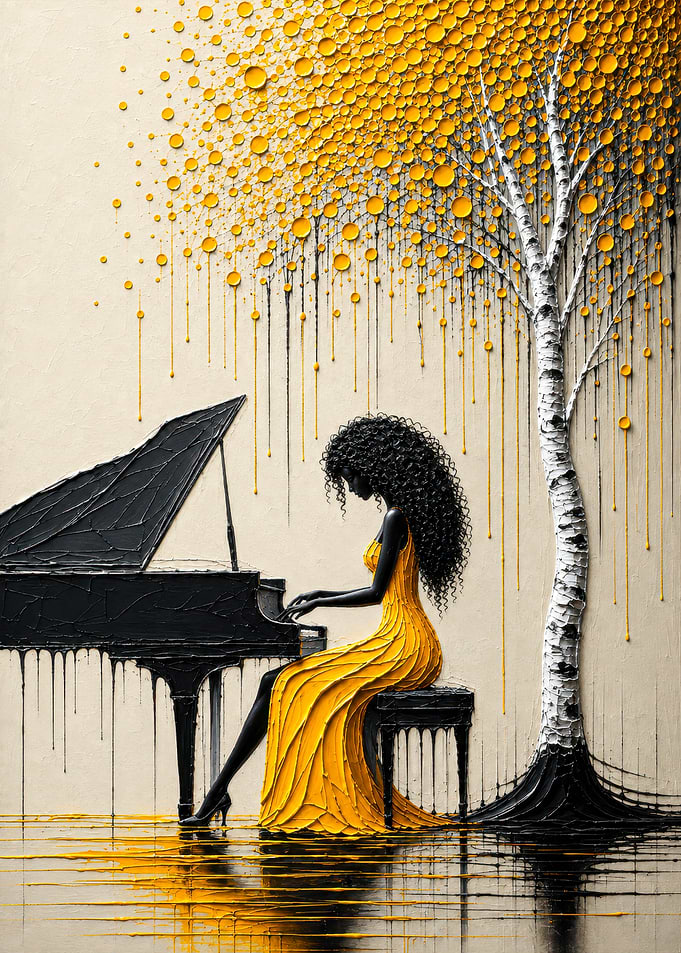 Woman Playing Piano Under Yellow Tree