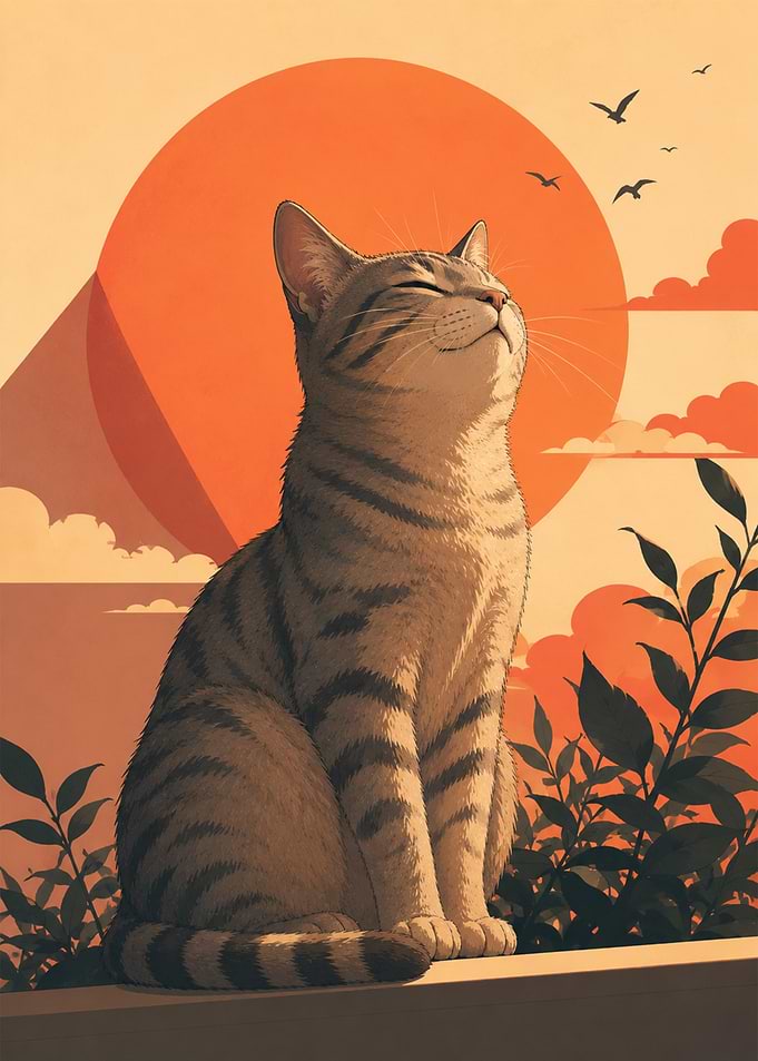 Tabby Cat Enjoying Sunset