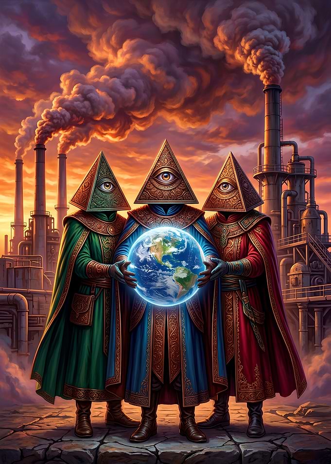 Illuminati Figures Holding Earth