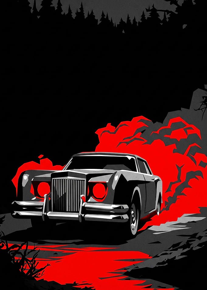 Vintage Luxury Car in Red Smoke