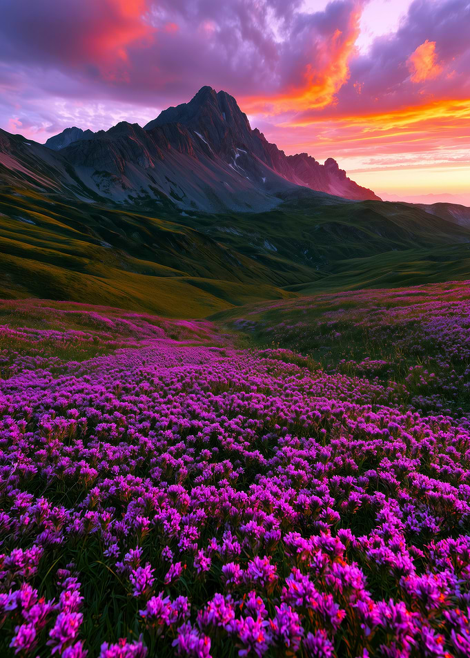 Purple Wildflower Mountain Sunset