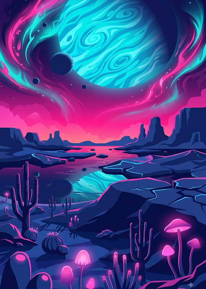 Neon Alien Desert Landscape