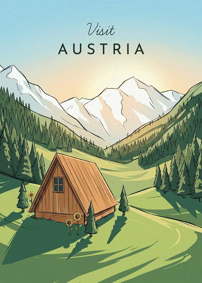 Visit Austria Mountain Landscape Poster