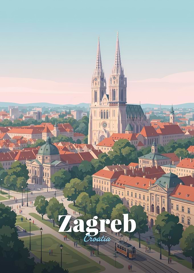 Zagreb Croatia Cityscape Travel Poster