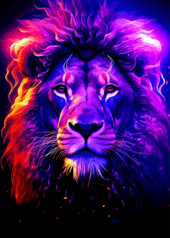 Neon Glowing Lion Portrait