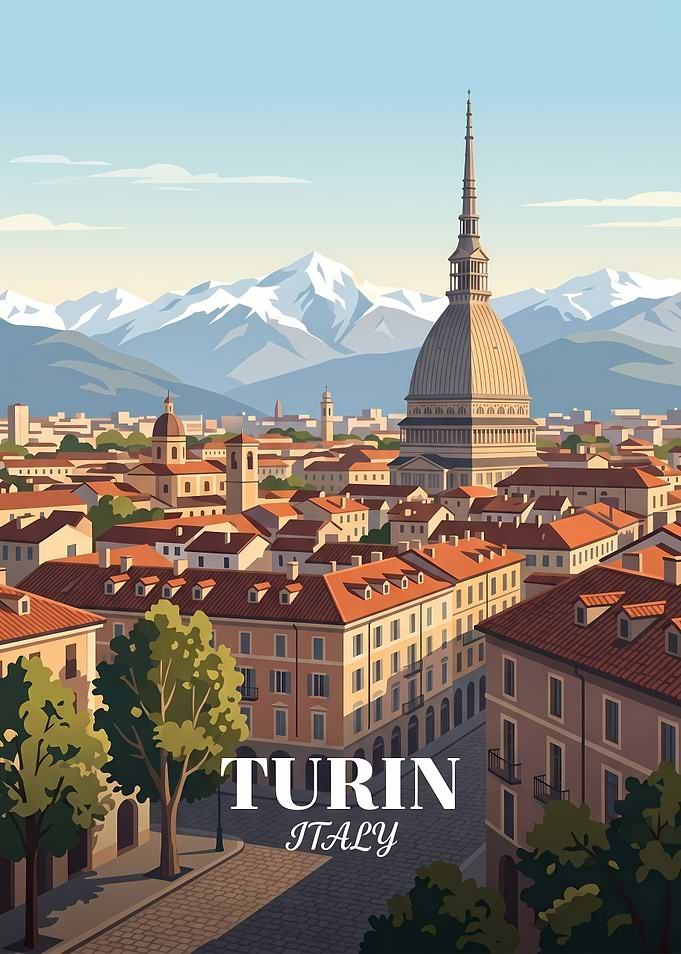 Turin Italy Cityscape Travel Poster