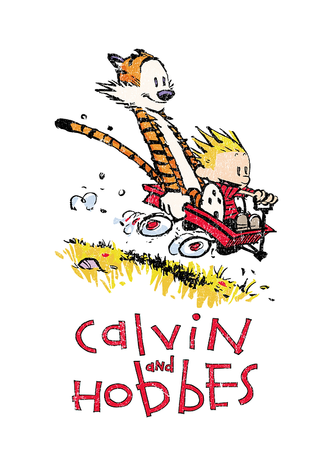 Calvin and Hobbes in Red Wagon