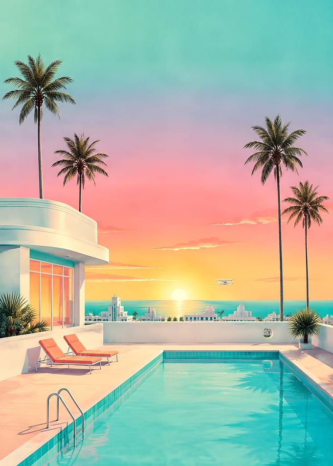 Miami Tropical Sunset Poolside View