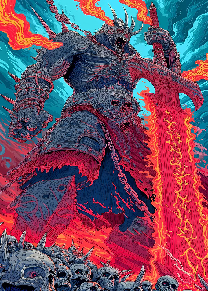 Demonic Warrior with Flaming Sword