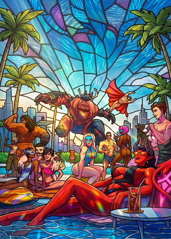 Pool Party Stained Glass