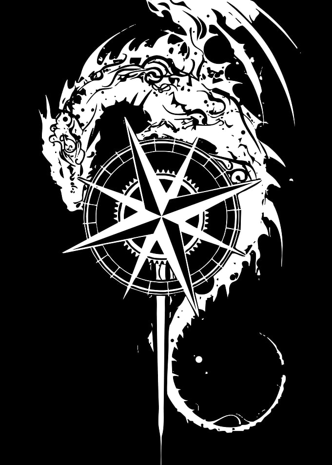 Dragon and Compass Tattoo Design