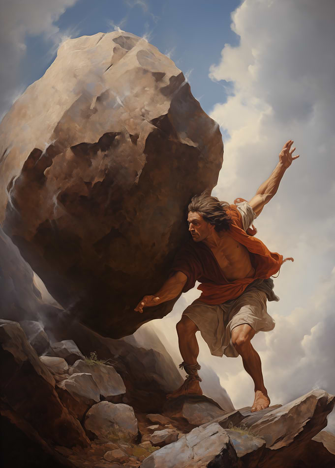 Sisyphus Pushing the Boulder
